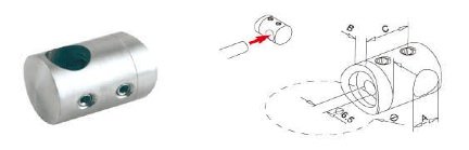 Support extrémité gauche pour fixation directe du tube inox de 12 mm